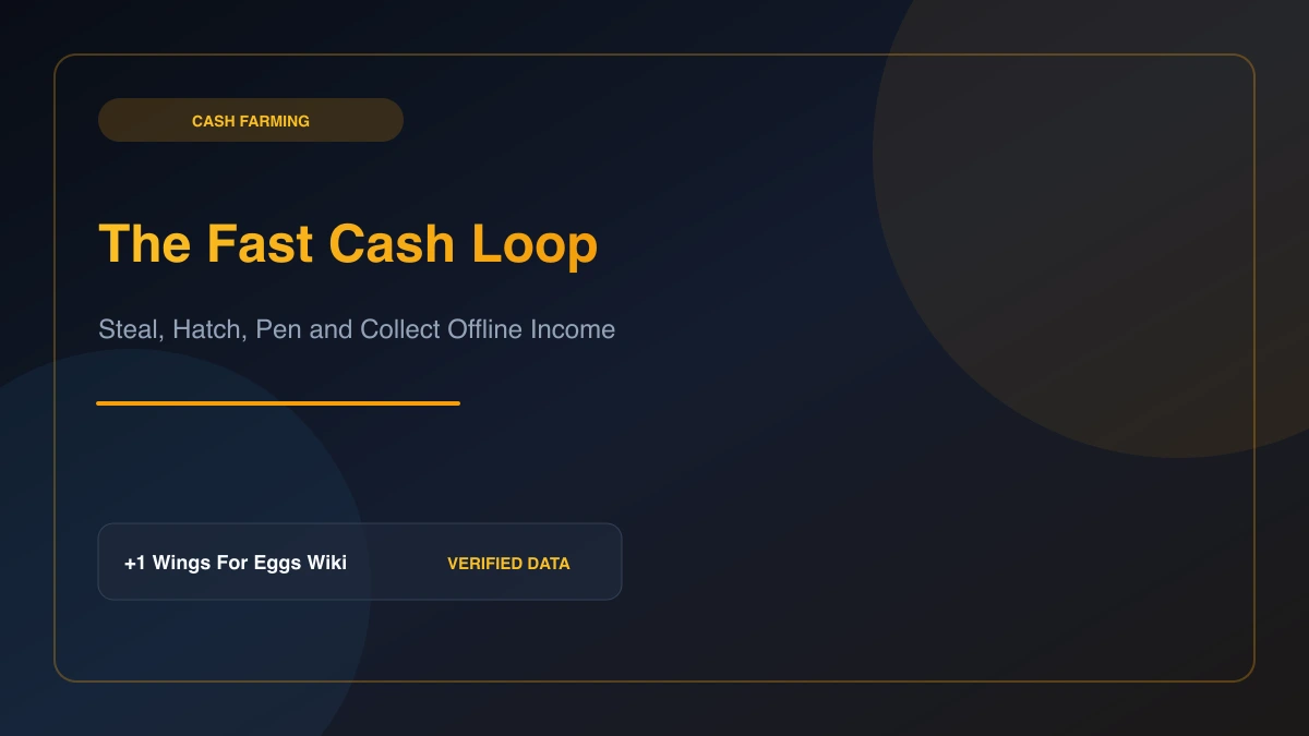 Infographic of the cash loop in +1 Wings For Eggs showing steal, hatch, pen and collect offline income steps