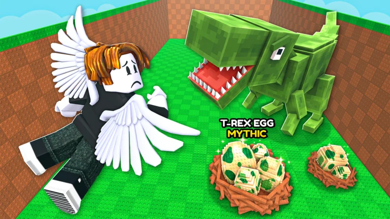 T-Rexの卵の巣から逃げる翼付きキャラクターの公式アート