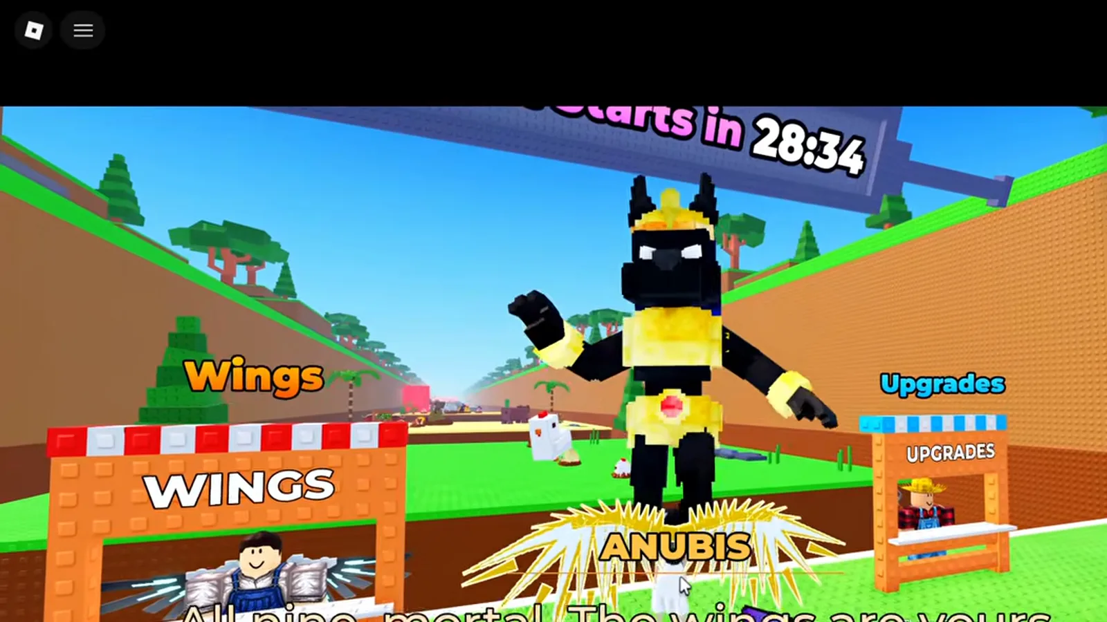 Puesto de alas de +1 Wings For Eggs que muestra las Alas Anubis Limited sobre un personaje Anubis