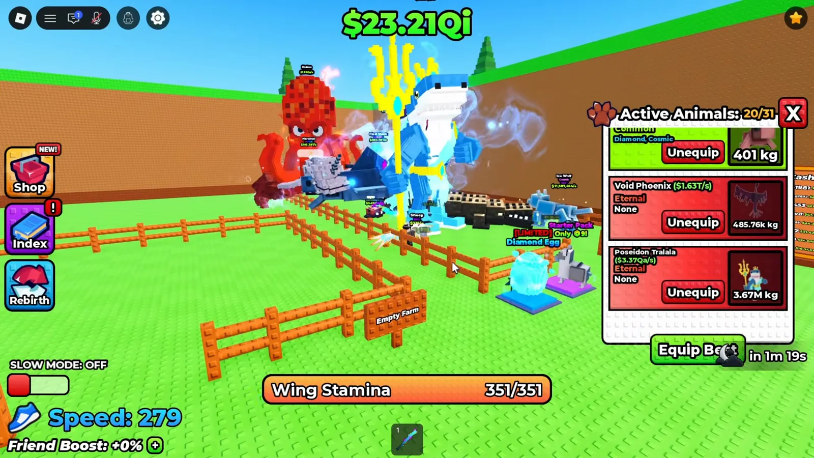 Panel Active Animals de +1 Wings For Eggs con Poseidon Tralala Eternal a 3.37 quadrillion por segundo