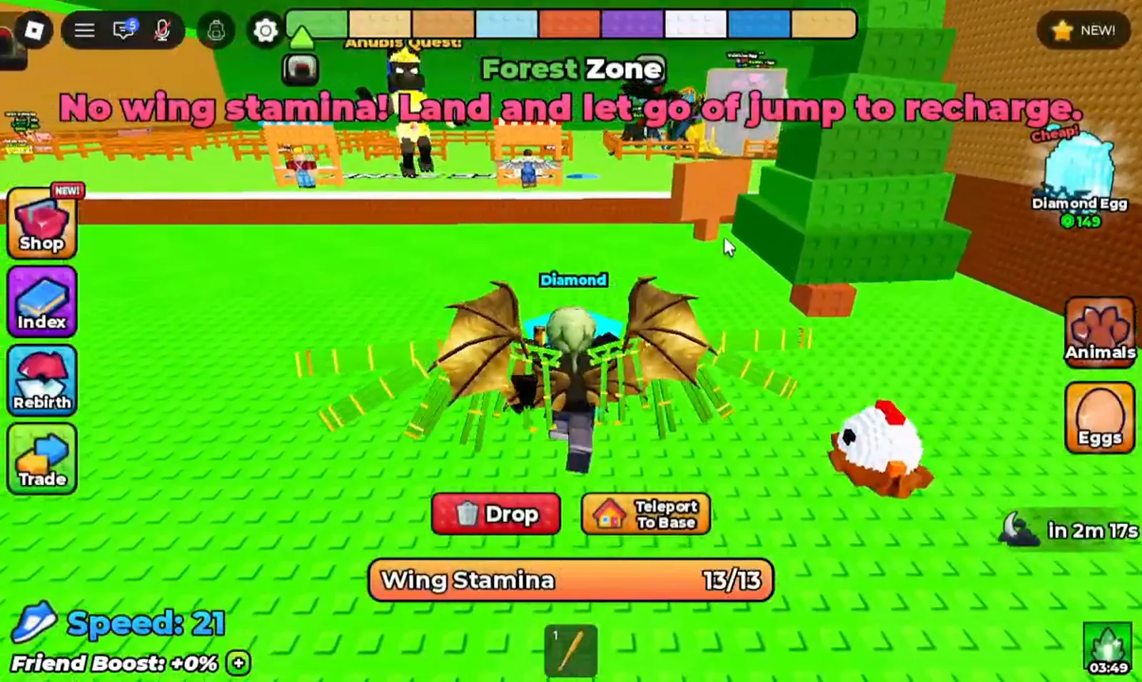 No wing stamina toast in +1 Wings For Eggs telling the player to land and let go of jump to recharge mid flight