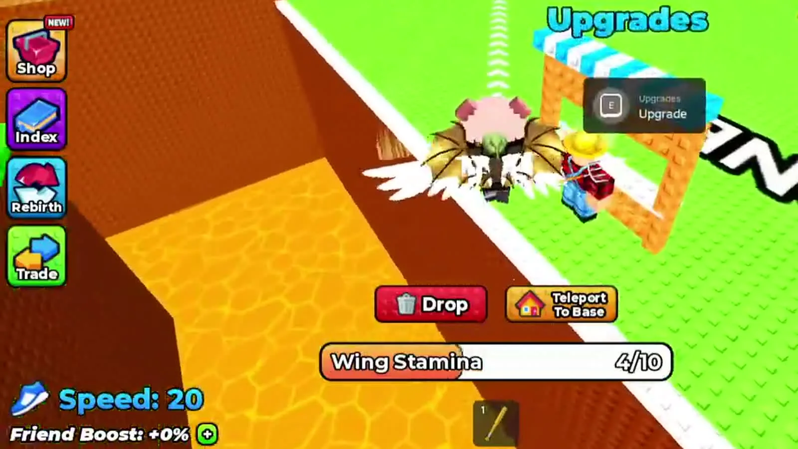 Player carrying a stolen egg back toward the safe zone with only 4 of 10 wing stamina left before landing