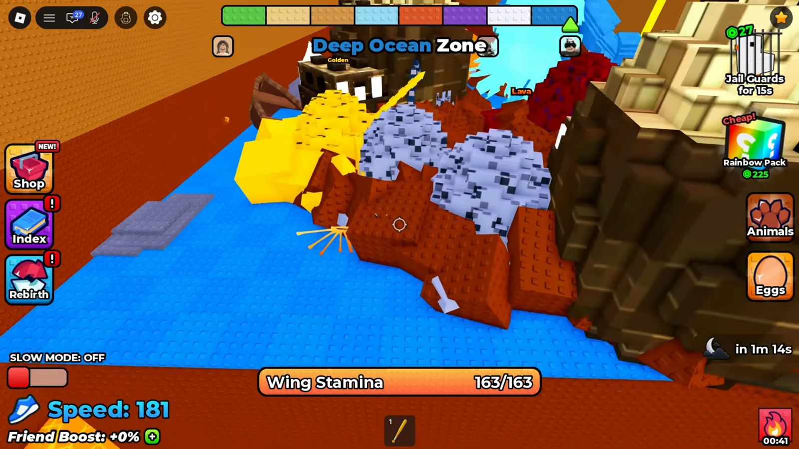 Die Deep Ocean Zone in +1 Wings For Eggs zeigt den Lava-Timer 00:41 unten rechts.