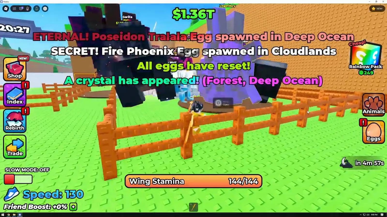 Anuncio de aparición del Eternal Poseidon Tralala Egg en +1 Wings For Eggs que nombra el Deep Ocean como ubicación